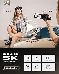 5K Video Camera Camcorder, UHD 64MP Vlogging Camera
