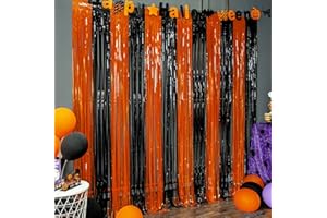 LOLStar 3 Pack Orange Black Photo Booth Props 3.3 X 6.6 ft Halloween Foil Fringe Curtains Halloween Party Photo Backdrop Streamers Backdrop for Birthday Anniversary Party Halloween Party Decoration