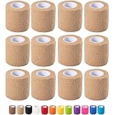 12 Pack Self Adhesive Bandage Wrap, 2 in x 5 Yards Non-Woven Self Adherent Cohesive Bandage, Vet Wrap Wound Tape for Thumb Finger Wrist Knee Ankle, Skin