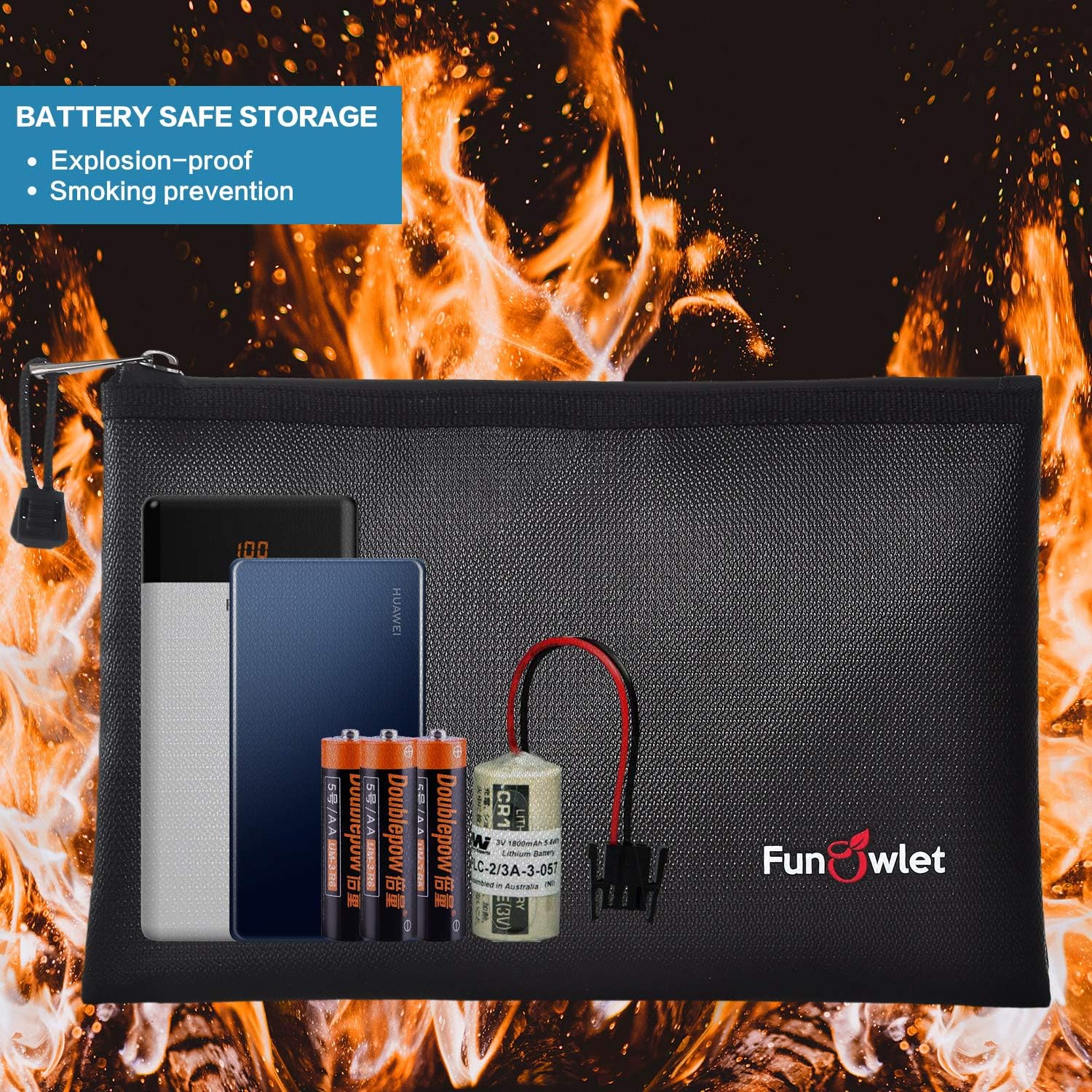 Fireproof Safe Money Document Bags - 2 Pack 13.4" x 9.8" and 10.6" x 6.7" Waterproof Zipper Bag, Fire & Water Resistant Storage Organizer Pouch for A4 A5 Documents Holder,File,Cash,Passport,Tablet: Office Products