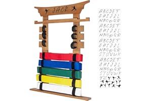 humberboat Wall Karate Belt Display Rack with Medal Hanger and Stickers, Martial Arts Belt Display Holder, 8 Belt Taekwondo Belt Belt Display Hanging Holder for Kids and Adults-Brown