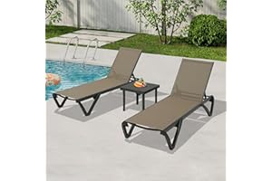 DOMI OUTDOOR LIVING Domi Pool Lounge Chairs, Aluminum Patio Chaise Lounge with Side Table, 5 Position Adjustable Backrest and Wheels, All Weather Outdoor Lounge Chairs for Beach, Yard, Balcony, Poolside, Khaki
