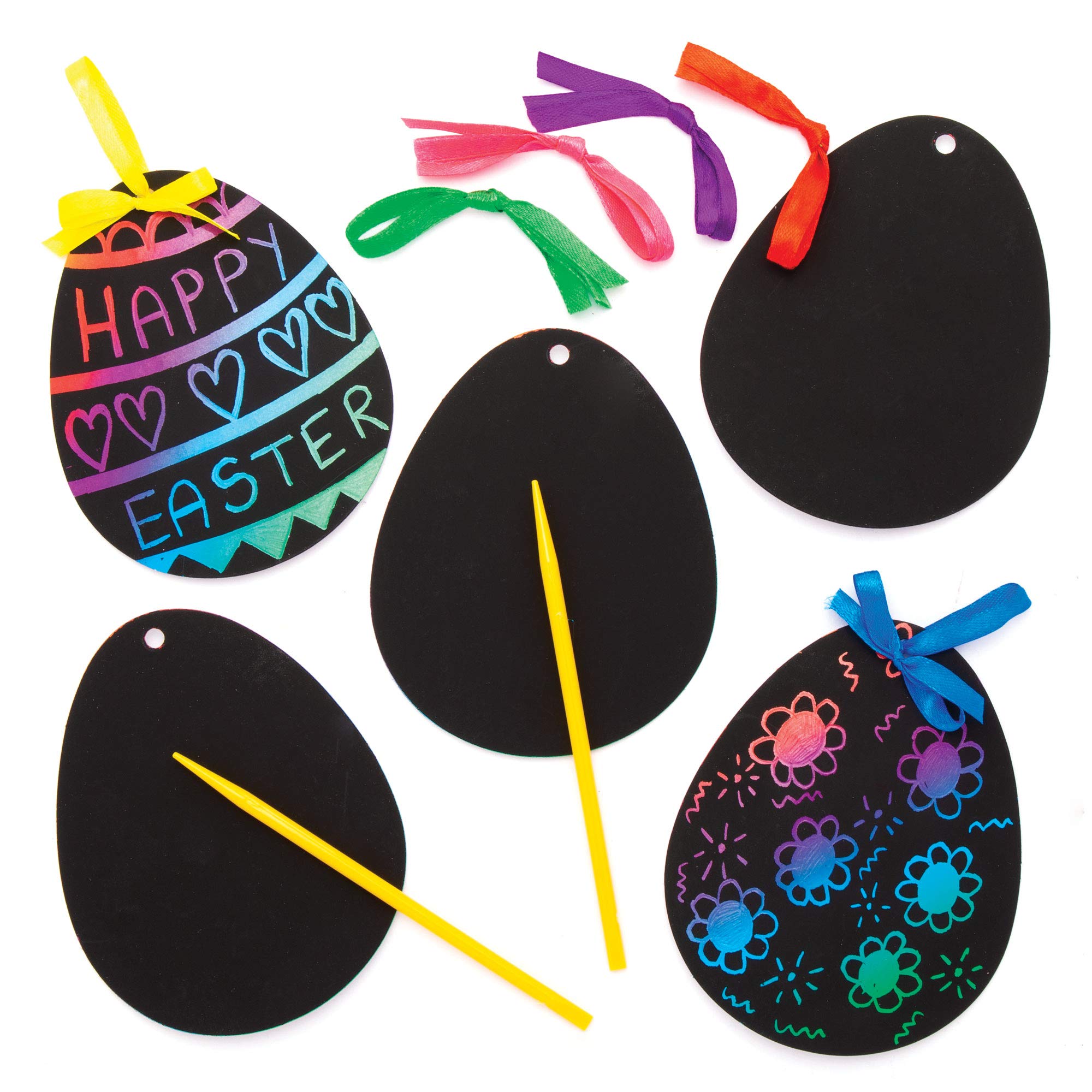 Baker Ross EA1655 Scratch Art Egg Decorations (Pack of 12) For Children to Design & Make, Assorted