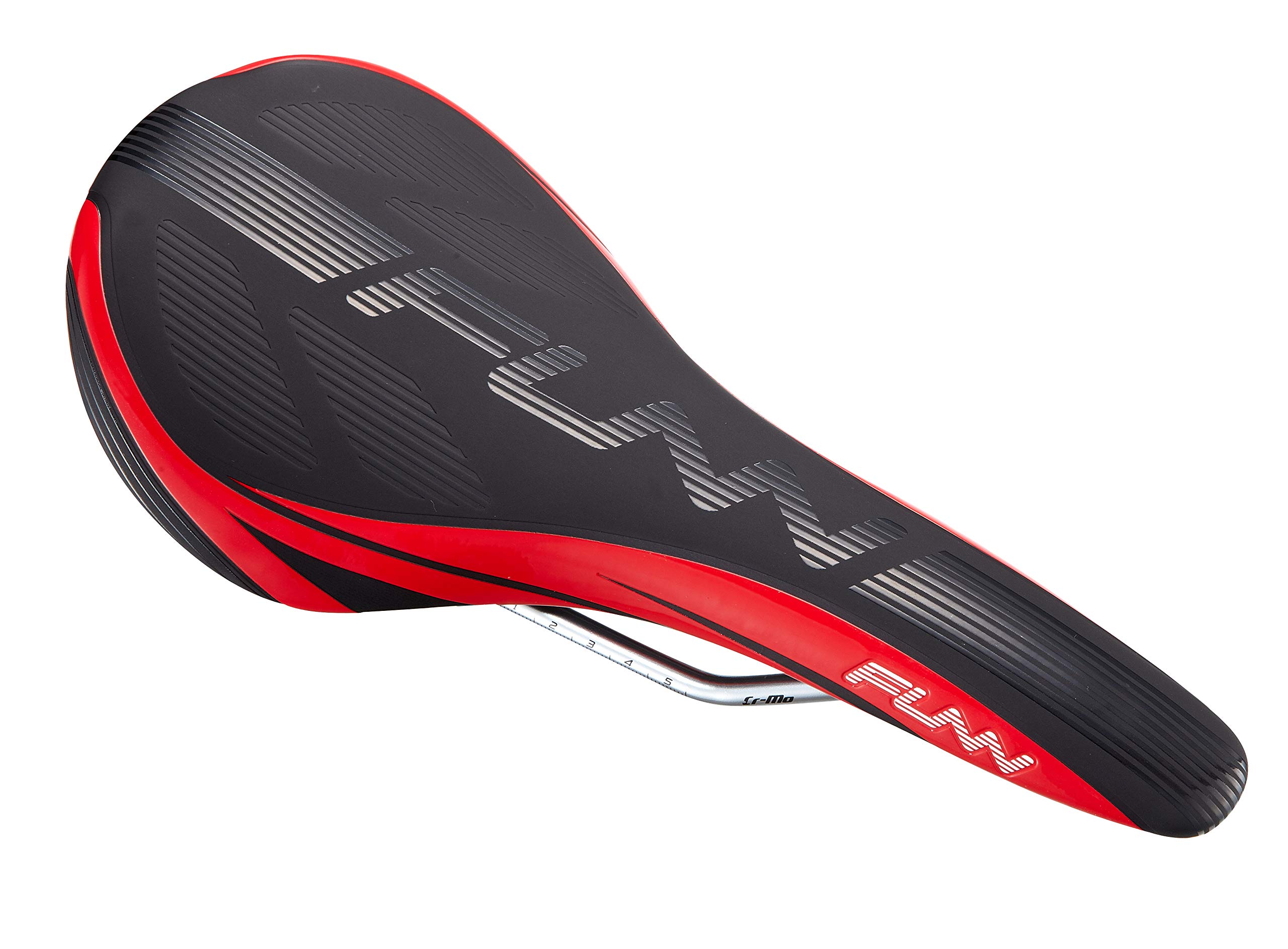 Funn Adlib Mountain Bike Saddle with Durable CrMo Rails, Tough and Lightweight Bike Seat, Slim Shape Vinyl Leather Covered Bicycle Saddle For MTB, BMX and Road Bike (Red)