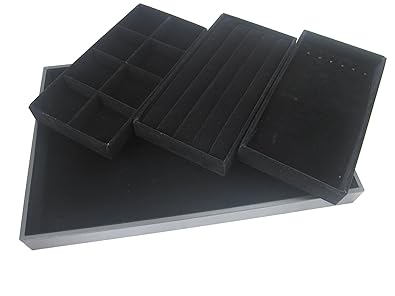 Black Velvet Jewellery Display Tray With Ring Bracelet Necklace