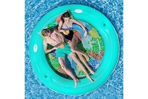 CALOBANA Heavy Duty Tanning Pool Lounger Float with Removable Base, 77'' x 77'' Extra Large Suntan Tub Pool Floats Adults Water Toys for Party Inflatable Round Float for Backyard, Swimming Pool