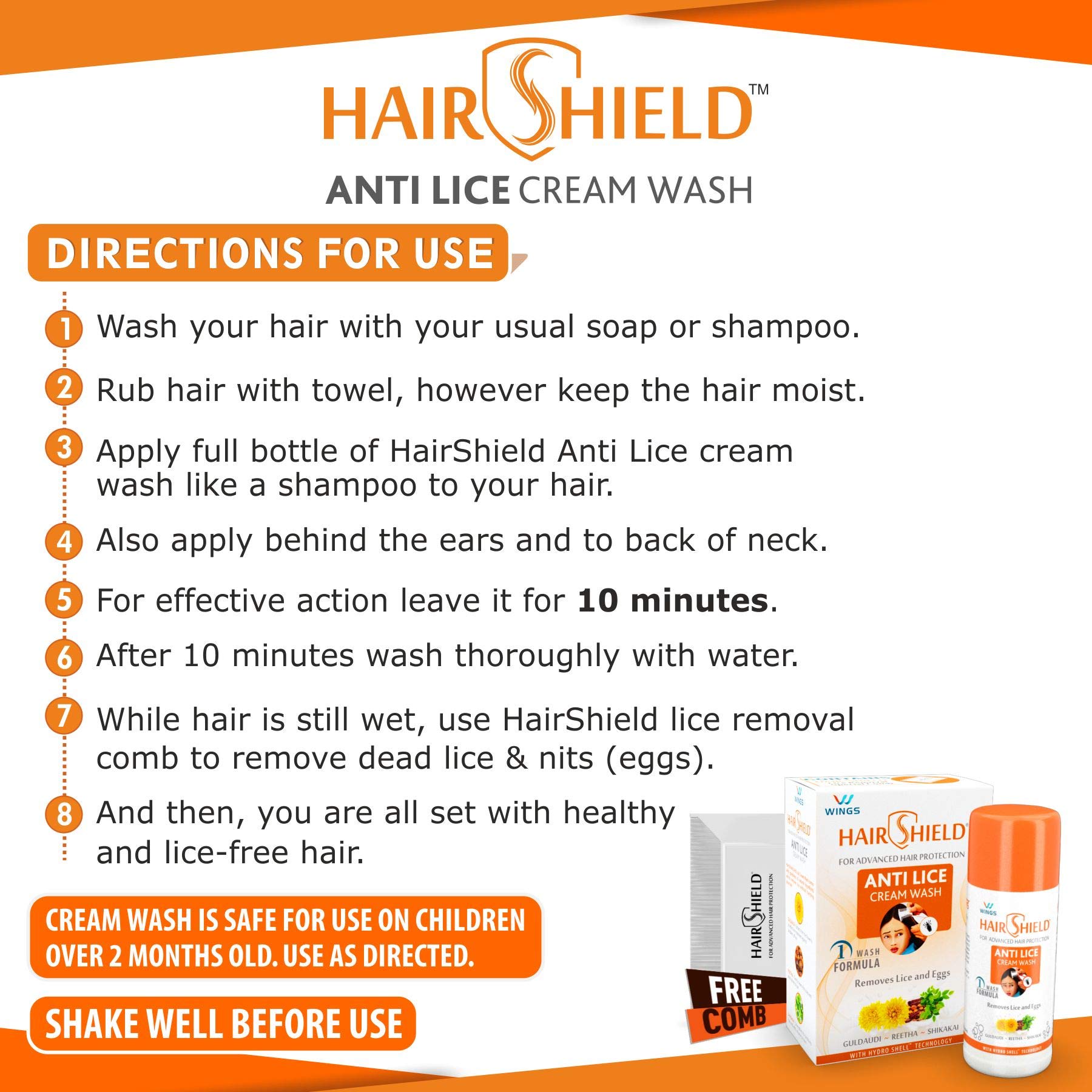 Hairshield Anti Lice Cream Wash 30 Ml X Pack Of 6 180 Ml Free