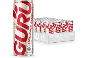GURU Lite Organic Energy Drinks, Clean Energy Drink with Plant Based Natural Caffeine from Green Tea, Low Calorie, Gluten Free and Vegan, Pre Workout, Healthy Drinks, 8oz (Pack of 24)