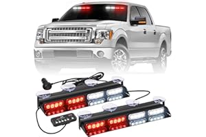 AINBIN 2 in 1 14 inch Emergency Dash Lights 32 LED Red White Volunteer Firefighter Windshield Strobe Lights Front/Rear Safety Flashing Warning Hazard first Responder for Vehicles Trucks