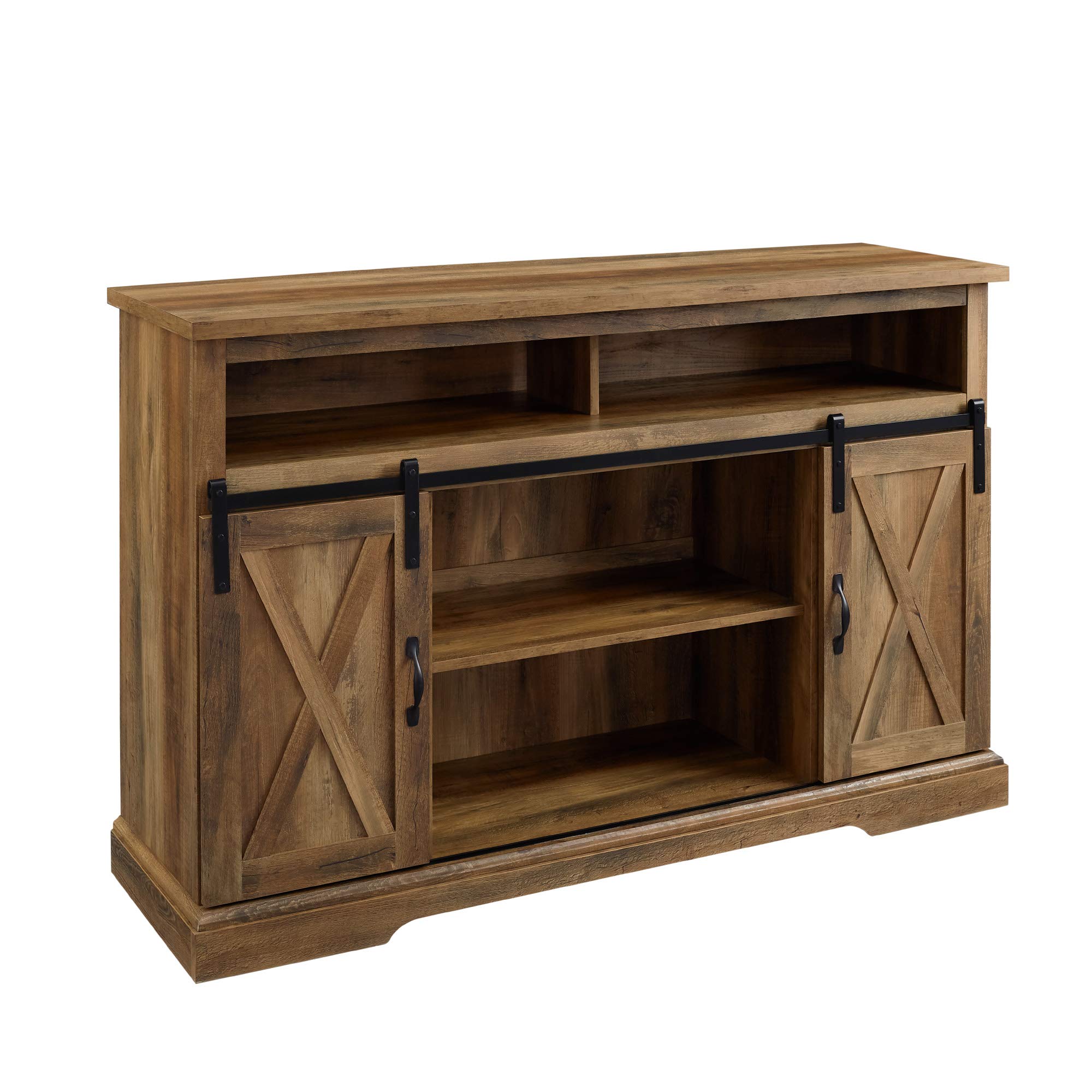Walker Edison Clayton Farmhouse Sliding Double Barn Door TV Stand for TVs up to 58 Inches, 52 Inch, Rustic Oak Image Walker Edison Clayton Farmhouse Sliding Double Barn Door TV Stand for TVs up to 58 Inches, 52 Inch, Rustic Oak Image