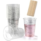 20pcs 8oz Graduated Clear Plastic Measuring Mixing Cups with 20pcs Wooden Stirring Sticks for Mixing Paint, Pigments, Epoxy Resins