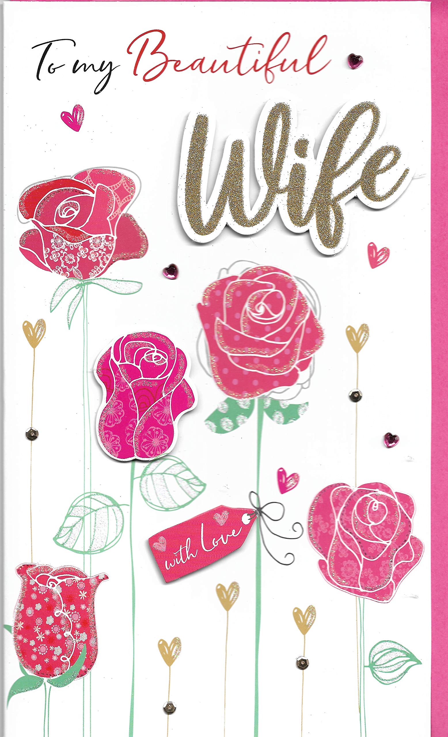 Large Birthday Card for Wife Happy Birthday Card 29.5 x 17 Cm (11.6 x 6.7 inches) Roses To My Beautiful Wife with Love Handmade Details 3D Card Embellishments