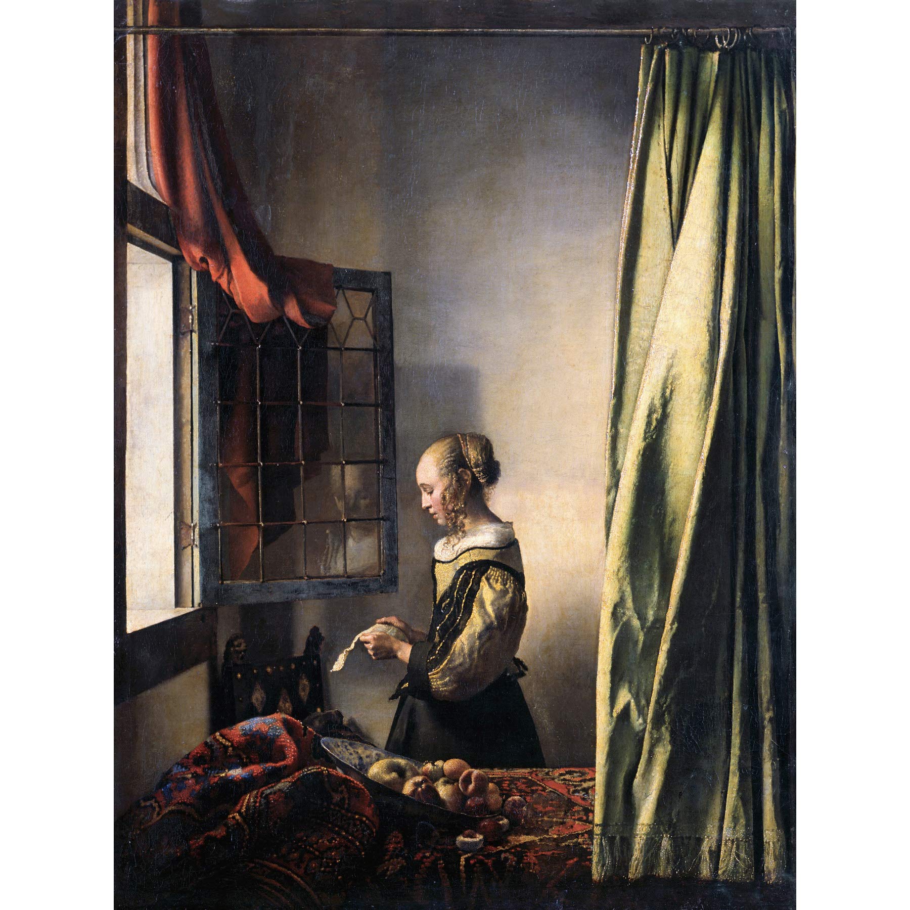 Artery8 Vermeer Girl Reading Letter Open Window Painting Premium Wall Art Canvas Print 18X24 Inch