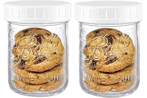 MEM WORLDSHOP Wide Mouth Mason Jars 16 oz - (2 Pack) - Ball Wide Mouth 16-Ounces Pint Mason Jars with White M.E.M Food Storage Plastic Lids, Caps Fit Ball and Kerr Wide Mouth - For Storage, Freezing, Leak Proof,