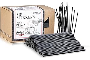 ESKAY PRODUCTS 1000 Plastic Coffee Stirrers, 5-Inch Cocktail Straws and Stir Sticks for Coffee Bar and Restaurants, Made in USA (Black)