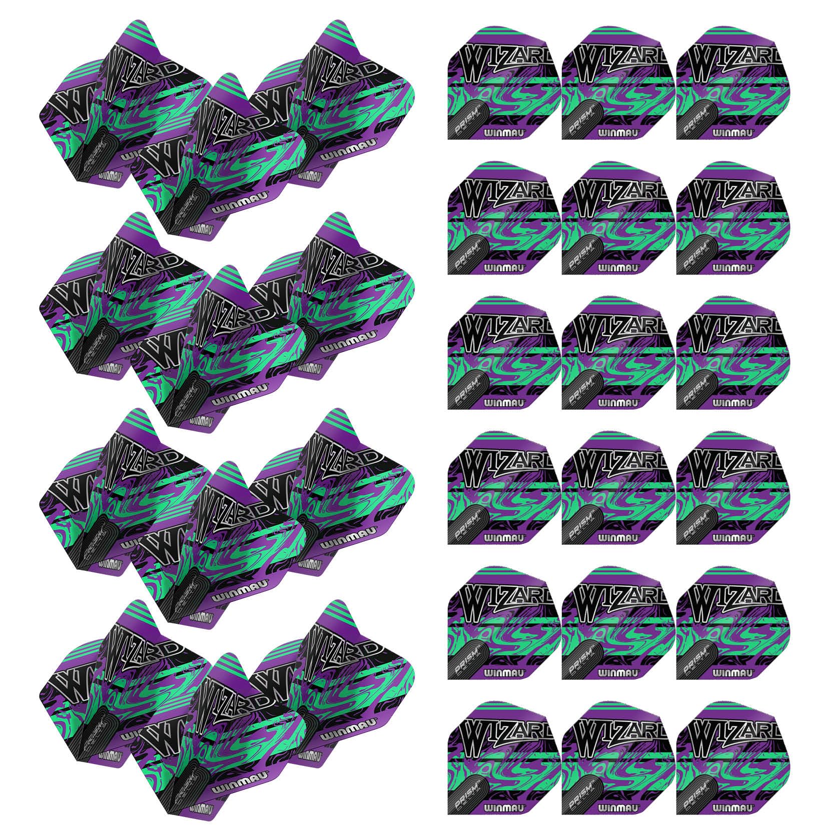 WINMAU Simon Whitlock Wizard Purple & Green Prism Delta Dart Flights - 10 sets per pack (30 dart flights in total)