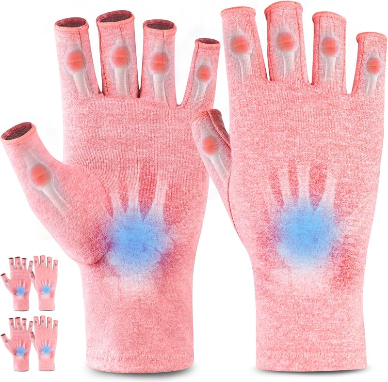 AovYoo 2 Pairs Fingerless Arthritis Compression Gloves Pink S