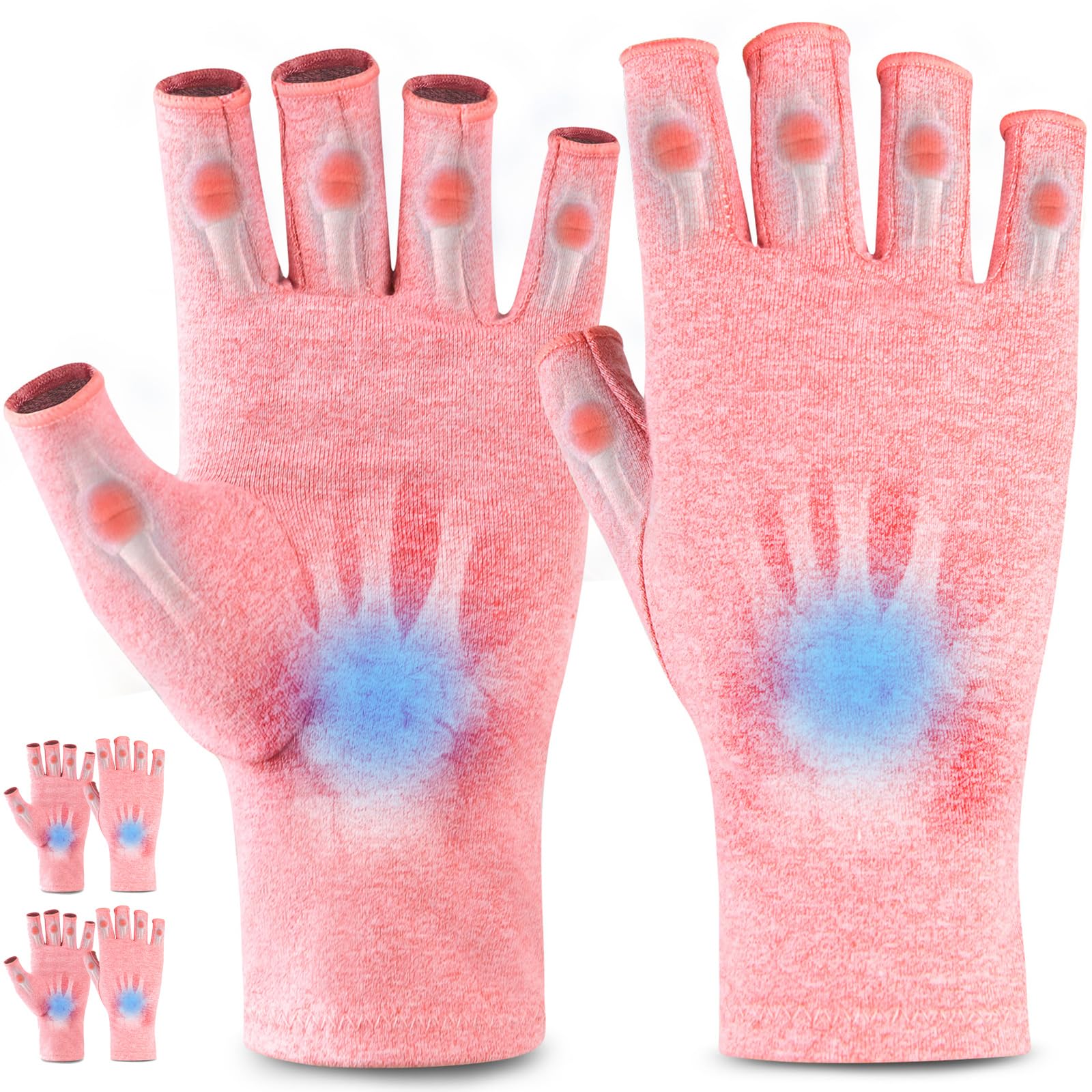 AovYoo 2 Pairs Fingerless Arthritis Compression Gloves Raynauds Gloves Rheumatoid Osteoarthritis Wrist Supports -Hand Pain Relief (L, Pink)