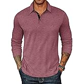 COOFANDY Mens Long Sleeve Polo Shirts Classic Casual Button Polo Tee Lightweight Collared Golf Shirt