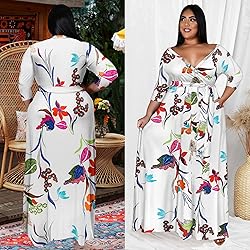 Runwind Plus Size wrap Dress Sexy 3/4 Sleeve V Neck