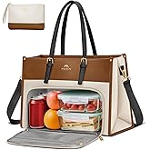 MATEIN Laptop Tote Bag with Insulated Lunch Compartment for Women, PU Leather 2 in 1 Work Briefcase with Clutch Fits 15.6 Inch Laptop, Convertible Professional Shoulder Bag for Office Business, 2 Sets