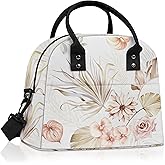 Clastyle Leaves Women Lunch Box Bag Large Camping Adult Lunch Tote Insulated Cooler Bag for Office Work Picnic,Boho Flower