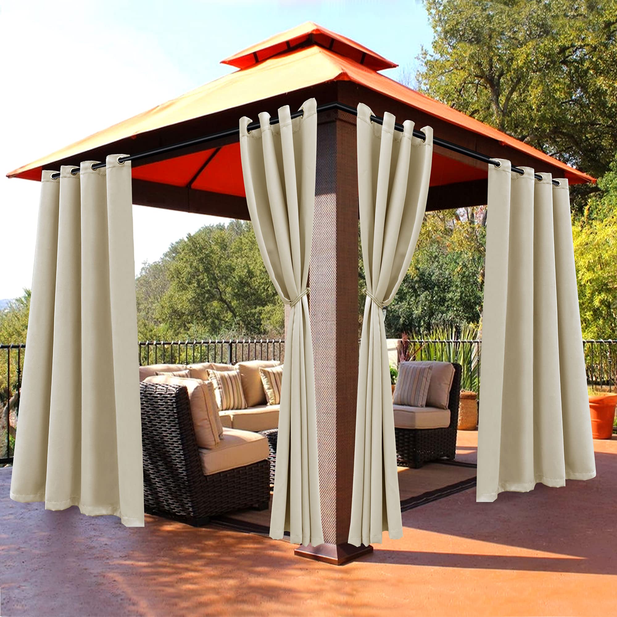 Photo 1 of BONZER Waterproof Outdoor Curtains for Patio Gazebo Pergola Balcony - Thermal Insulated Sunlight Blocking Grommet Blackout Curtains for Bedroom Living Room,1 Panel, 52W x 84L inch, Cream