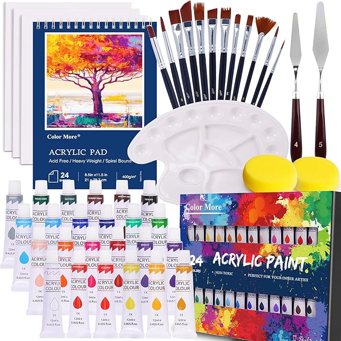 Acrylic Paint Set,46 Piece Professional Painting Supplies Set,24 Rich