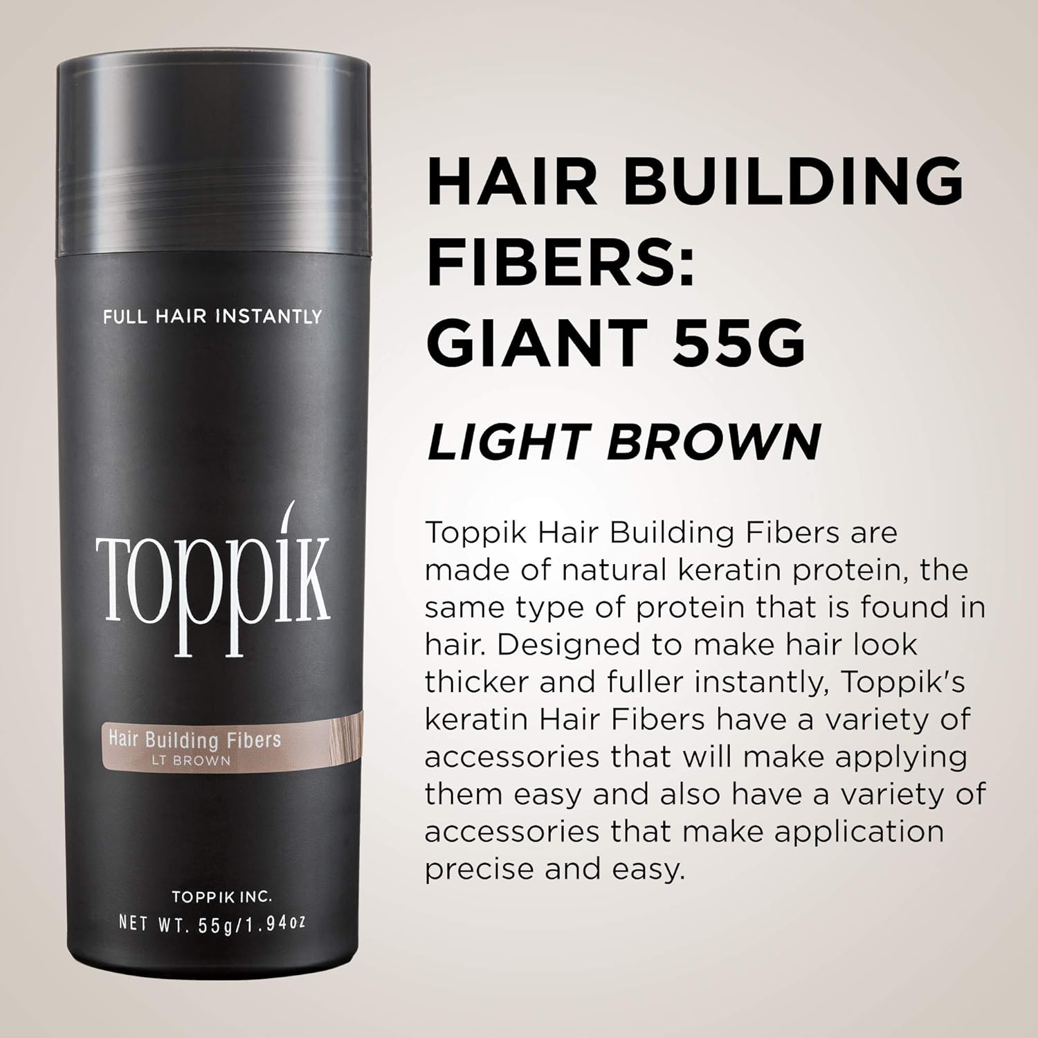 Toppik Hair Building Fibers, Light Brown, 55g: Premium Beauty