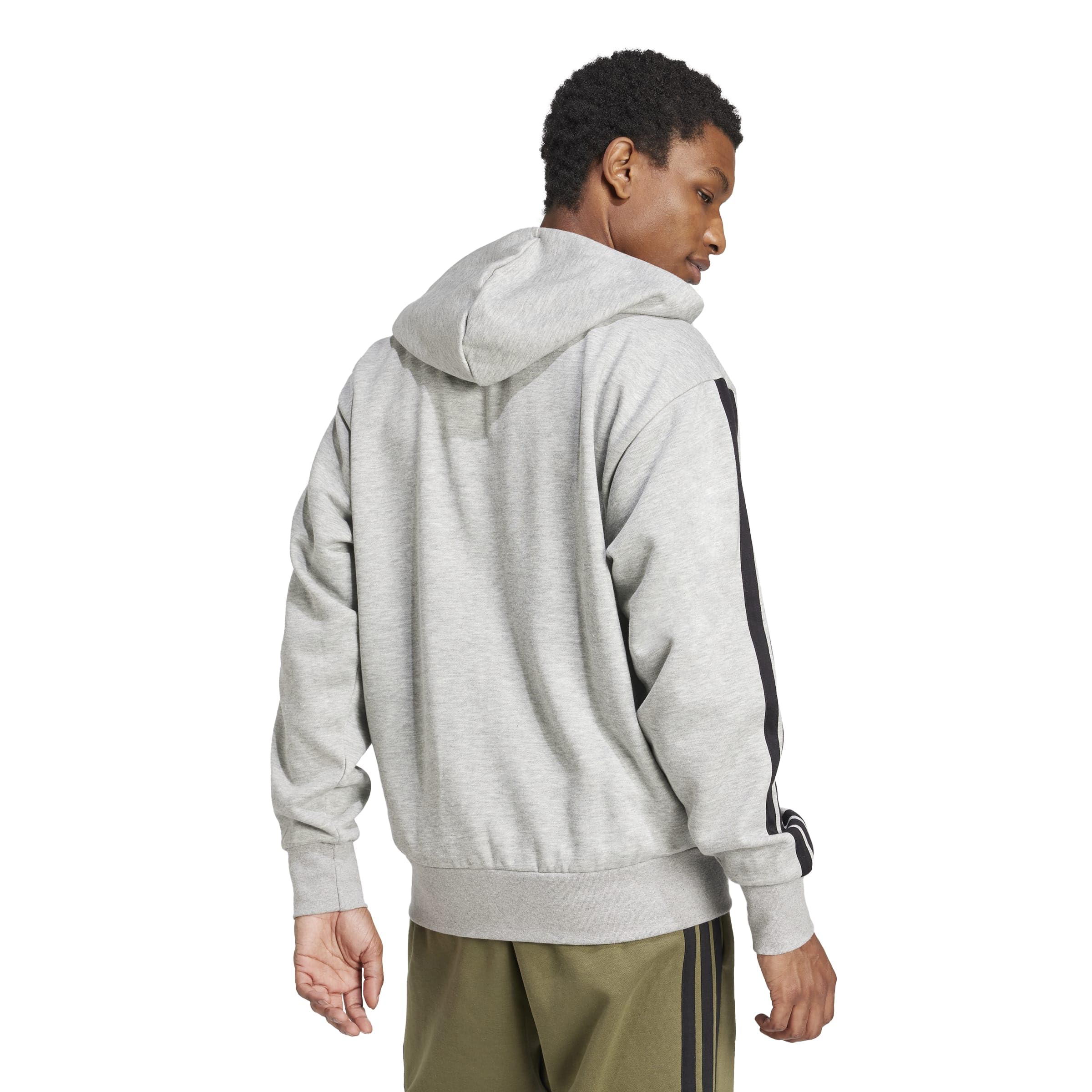 adidas Herren Essential Three Stripes Fleece Zipper Hoodie Sweatshirt, medium Grey Heather/Black, XL 3