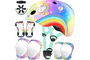 Vvinca Kids Toddlers Bike Helmet Adjustable for Ages 3-5-8 Years, Knee Pads and Elbow Pads Set Wrist Guard Sports Protective Gear Set for Roller Skate Bicycle Skateboard Scooter Girl Boy Birthday Gift