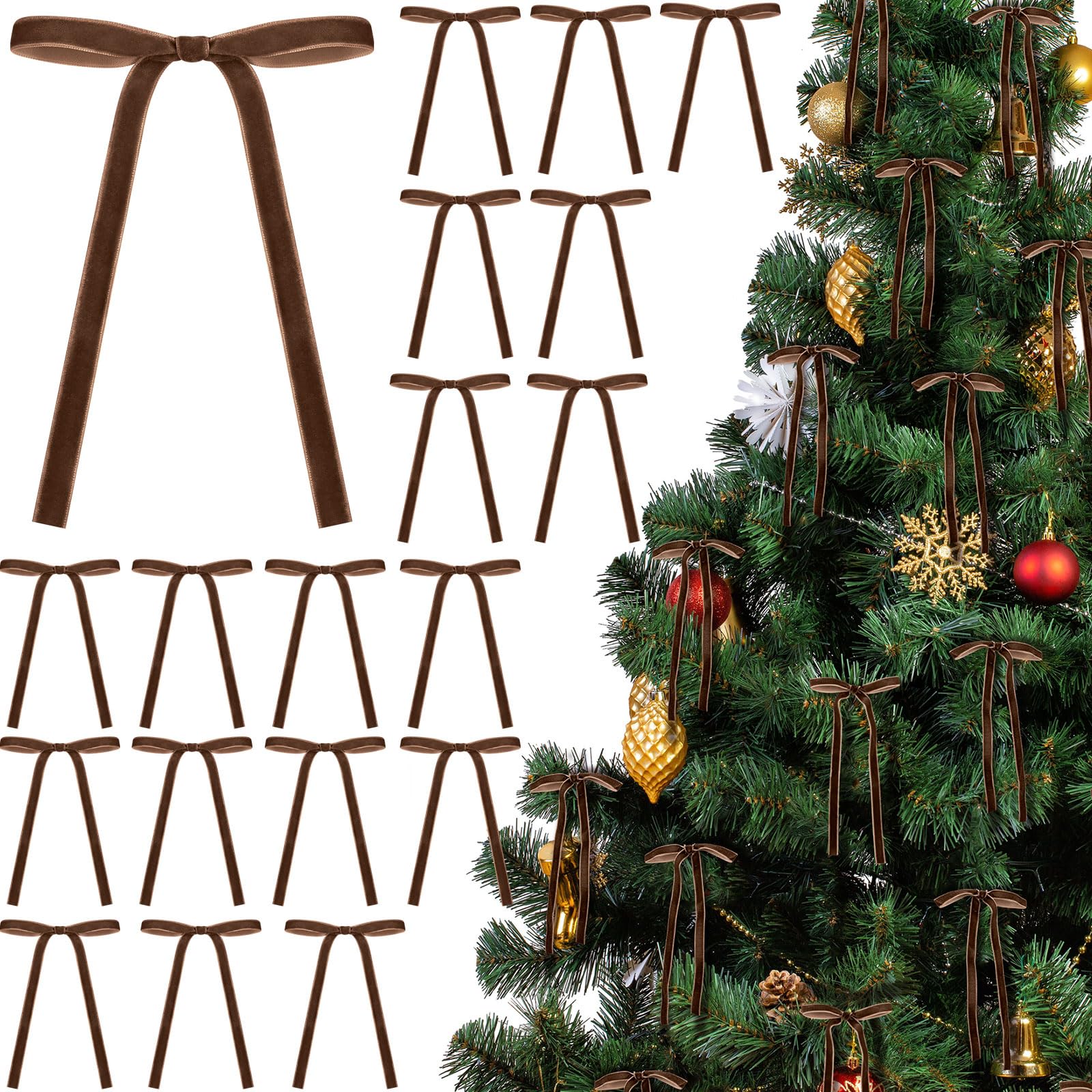 Glitinsel 24 Pcs Velvet Bows Christmas Tree Ornaments Vintage Velvet ...