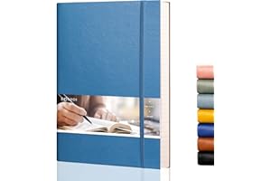 EMSHOI College Ruled Composition Notebook - Large B5 Notebook Lined Journal Leather with Free Sticky Notes, 204 Numbered Pages,100gsm Thick Lined Paper, Softcover, 7.5"x10"-LightBlue