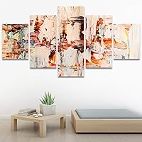 SIGNWIN 5 Panel Canvas Wall Art Modern Art Abstract Brushstroke Closeup Expressionism Expressive Modern Multicolor Oil Painting for Home Decorations Ready to Hang - 60