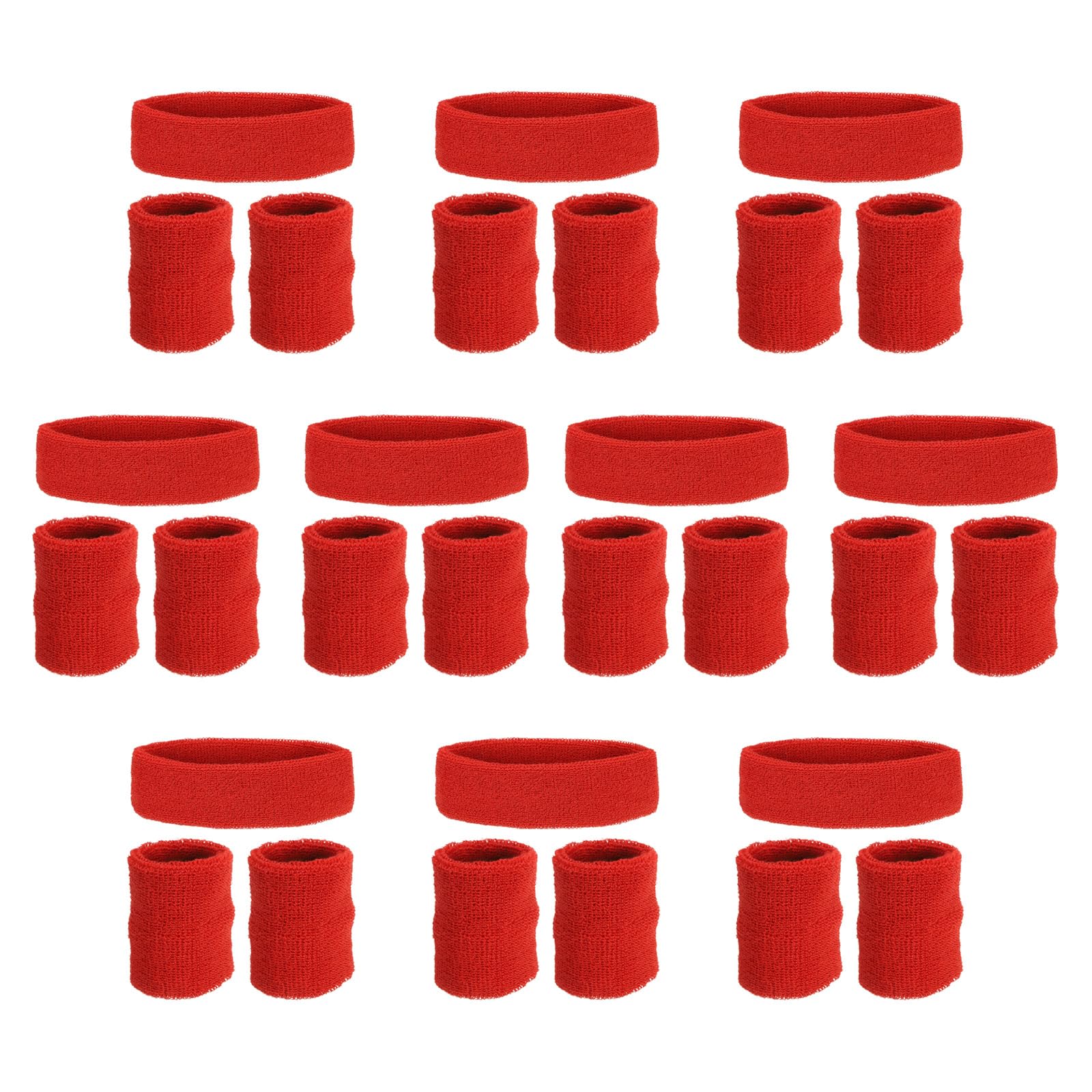 PATIKIL Sweatbands Headband Wristband, 10 Set/30Pcs Sweatband Terry Cloth for Sports Basketball Tennis Athletic Gym Working Out, Red