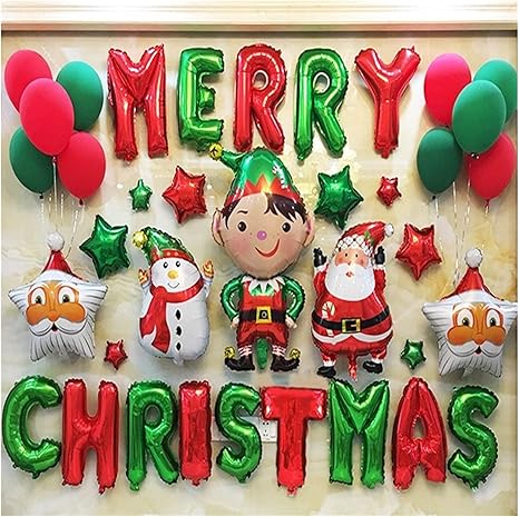 Amazon Co Jp バルーン メリークリスマスバルーンはサンタクローススノーマンツリー箔風船の手紙クリスマスクリスマスイブパーティーホームデコレーションエアバロンを設定します Color Style5 ホーム キッチン