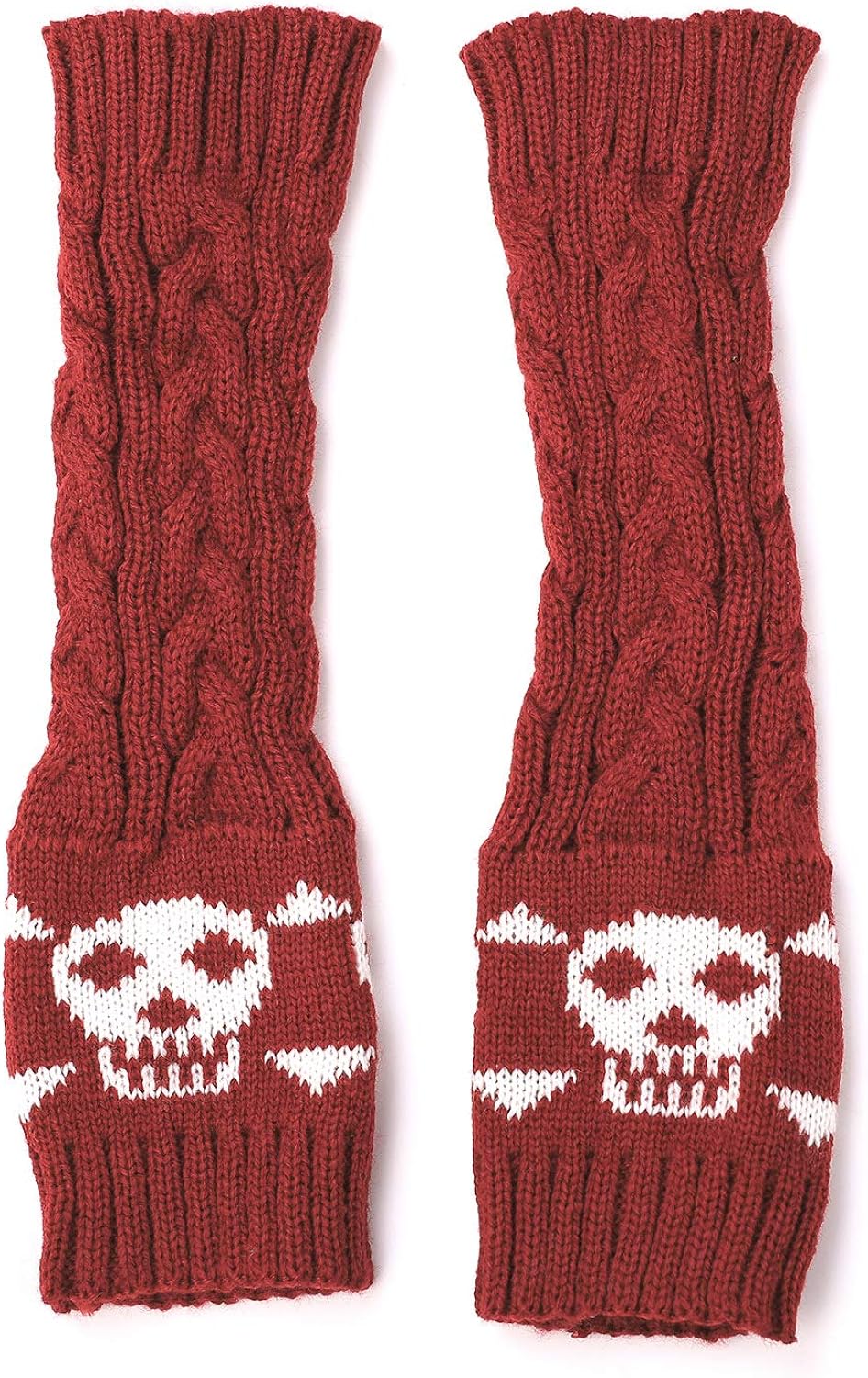 Flammi Women’s Cable Knit Fingerless Gloves Arm Warmers with Crossbones Jacquard Skull Thumbhole Mittens (Dark Grey) at  Women’s Clothing store