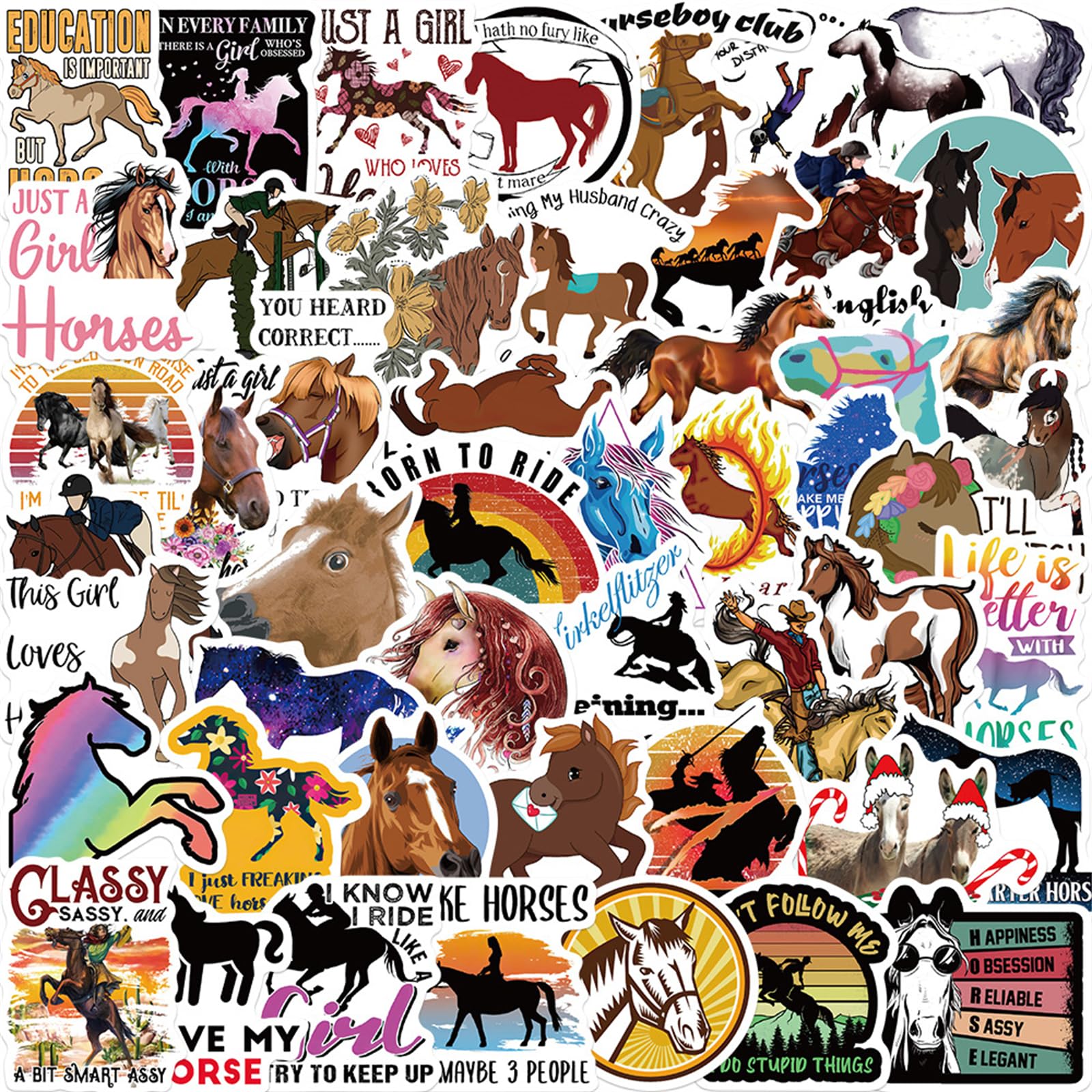 Photo 1 of Cute Horse Stickers Horse Riding Stickers Pack 50PCS, Icicrim Cartoon Horse Stickers for Water Bottles Laptop Luggage, Vinyl Waterproof Decals for Kids Teens Adults