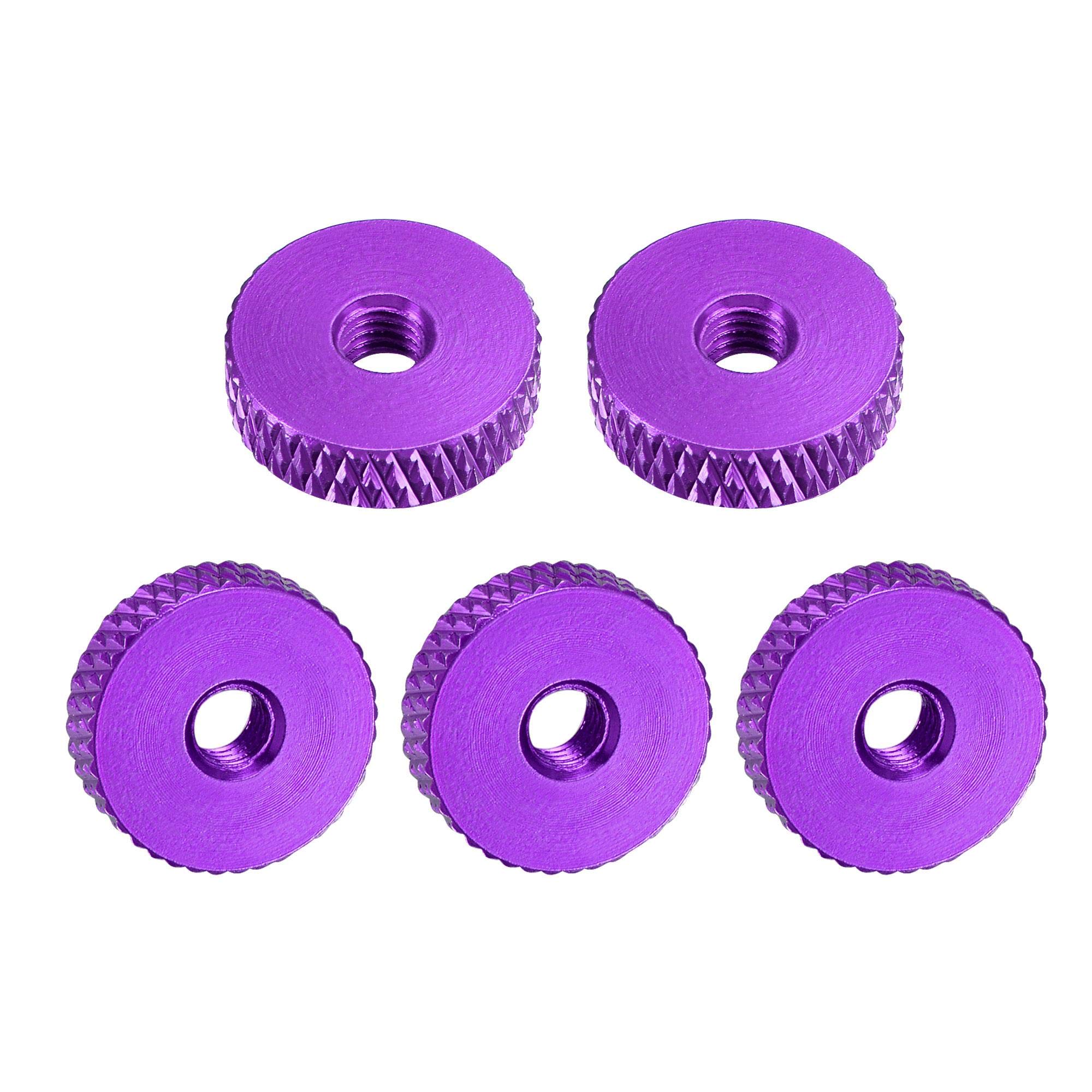 sourcing map Flat Knurled Nut - M4 x 14mm x 4mm Thumb Nuts Lock Adjusting Nuts Aluminum Alloy Purple 5Pcs