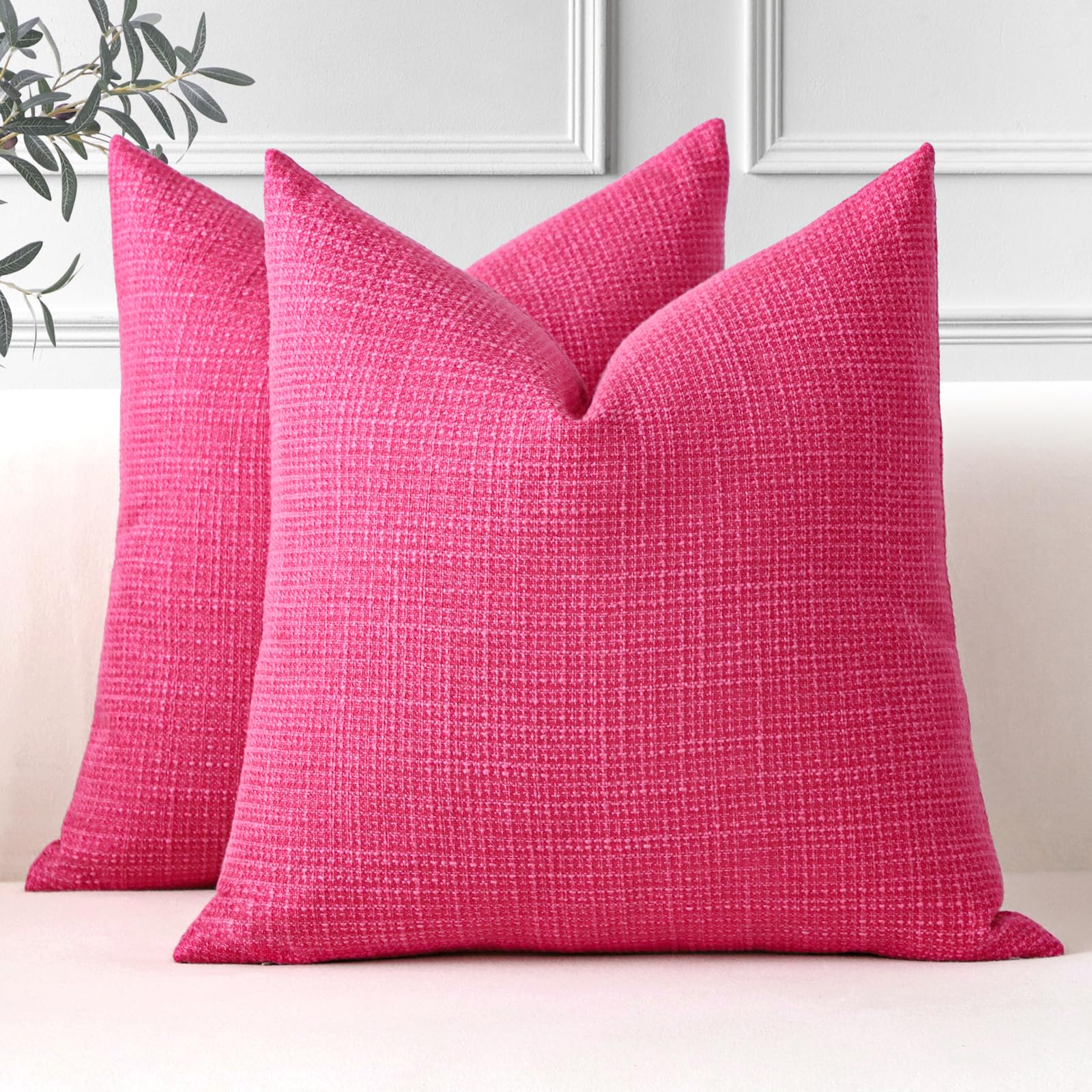 JOTOM Set of 2 Cushion Covers 40x40 cm Linen Hot Pink Decorative Throw Pillow Covers 16x16 Inch Square Cushion Case Home Decor Pillowcases for Couch Sofa Living Room Bed (Deep Hot Pink)