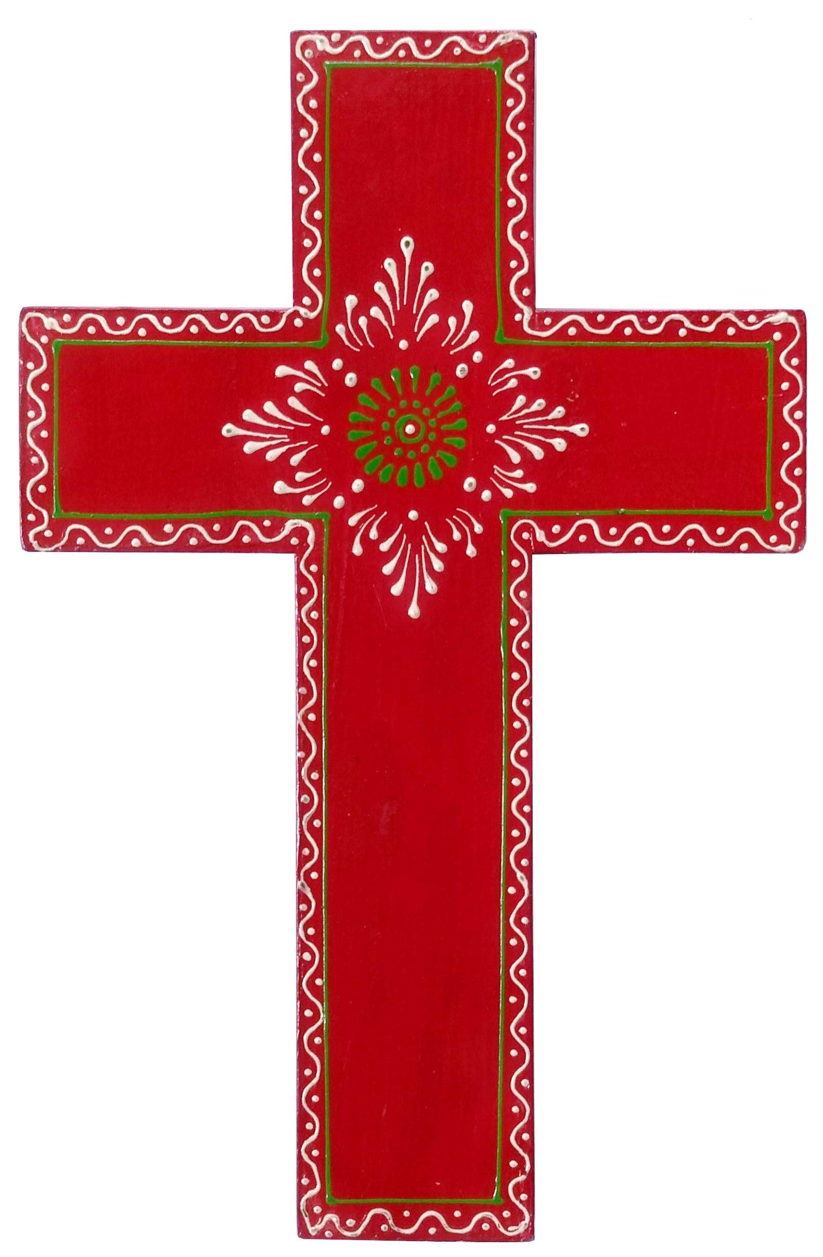 Purpledip Wooden Wall Cross 'Holy Spirit': Handpainted Mangowood Plaque, Red (11446C)