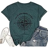 Womens Graphic T-Shirt Not All Who Wander are Lost Funny Tees for Women Summer Casual Tops Athletic Shirts