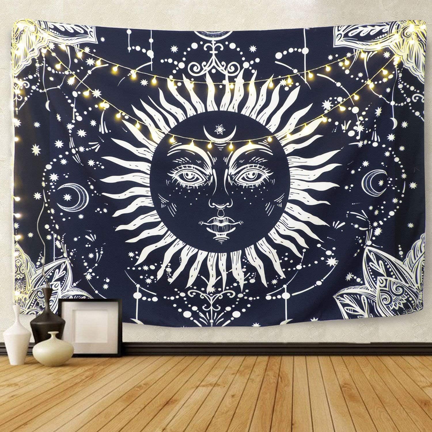 Sandeye Tapestry Wall Hanging Psychedelic Small Wall Tapestry Hippie Bohemian Magical Mysterious Indian Wall for Bedroom Living Room Dorm Decor (5#Blue face, L/59.1"X78.7")
