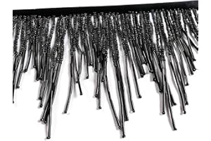 Labellezalady Black Beads Fringe Trim Beads Fringe Belt Glass Beaded Fringe Trim Wavy Water Shape Ribbon Tassel Chain for Clothing Accessories DIY Decoration