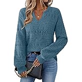 Furnex Womens Sweater 2025 V Neck Pullover Lightweight Stretchy Knit Top Lantern Sleeve Cute Fall Outfit Clothes