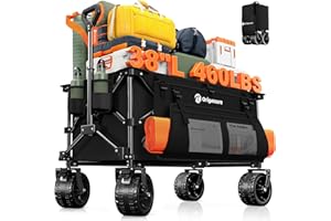 Originsure 38"L Collapsible Wagon Cart Foldable, 460lbs Weight Capacity 220L Heavy Duty Folding Beach Wagons with Big All-Terrain Wheels, Utility Carts for Groceries, Shopping, Camping, Sports - Black