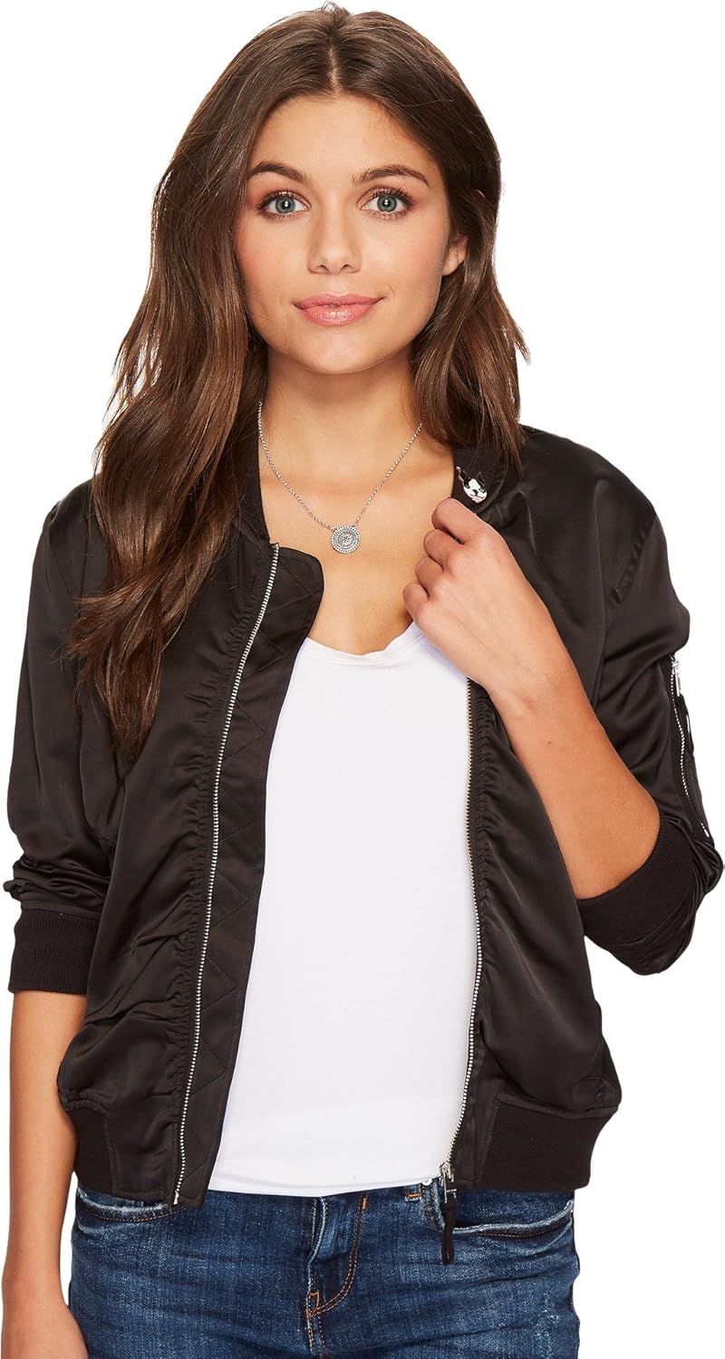 Lucky Brand Women's Rouched Bomber Jacket, Lucky Black, XL
