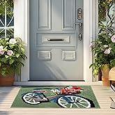 Dunzy Bicycle Flower Front Door Mat Indoor Outdoor Entrance 36"x24" Welcome Bike Door Mat with Heavy Duty Backing Spring Flow