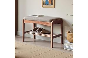 Vadisun Solid Wood Shoe Bench Assembled, Shoe Rack Bench with Gray Cushion for Entryway, Living Room, Bedroom, Hallway, 11.8" x 23.6" x 16.5", Walnut