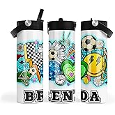 Personalized Custom Name Soccer Water Bottle with Pop Top Dual Lids for Girls - Perfect Back to School, Travel, Camping, Party Essential & Unique Gift Present